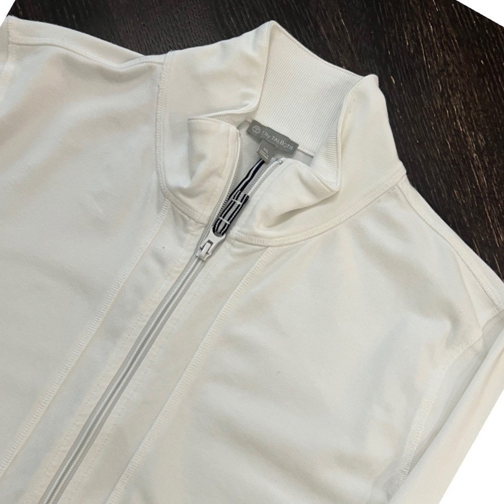 T by Talbots Women White Full Zip Track Jacket Mock Neck XL VN5107